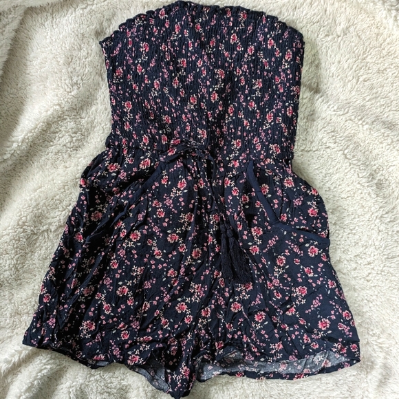 Xhilaration Blue and Pink Floral Print Smock Romper - Picture 1 of 4